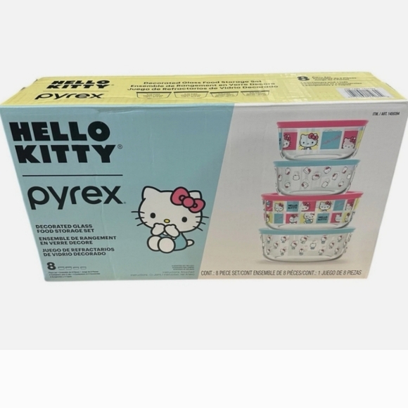Hello Kitty Other - Pyrex Hello Kitty 8 Piece Decorated Glass Food Storage Bowls W/ Lid …